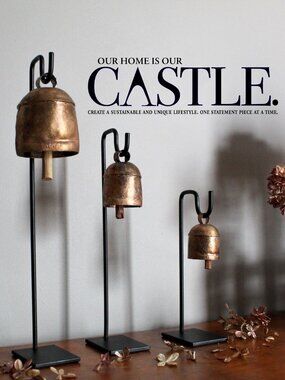 CASTLE. Decorative Copper Bells with Stands – Set of 3 | Recycled Iron, Vintage